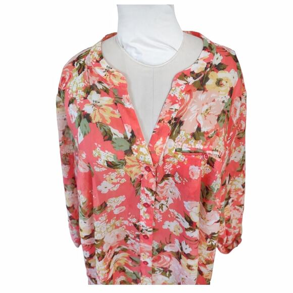 KUT FROM THE KLOTH Coral Floral Blouse Top Plus Size 2X Summertime Loose Comfy - Picture 3 of 13